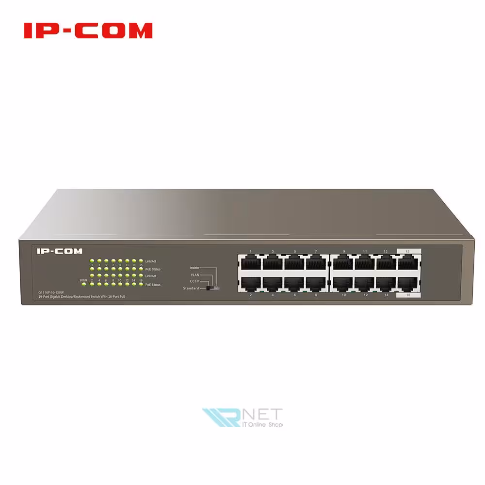 سوئیچ 16 پورت شبکه POE آی پی کام مدل IP-COM G1116P