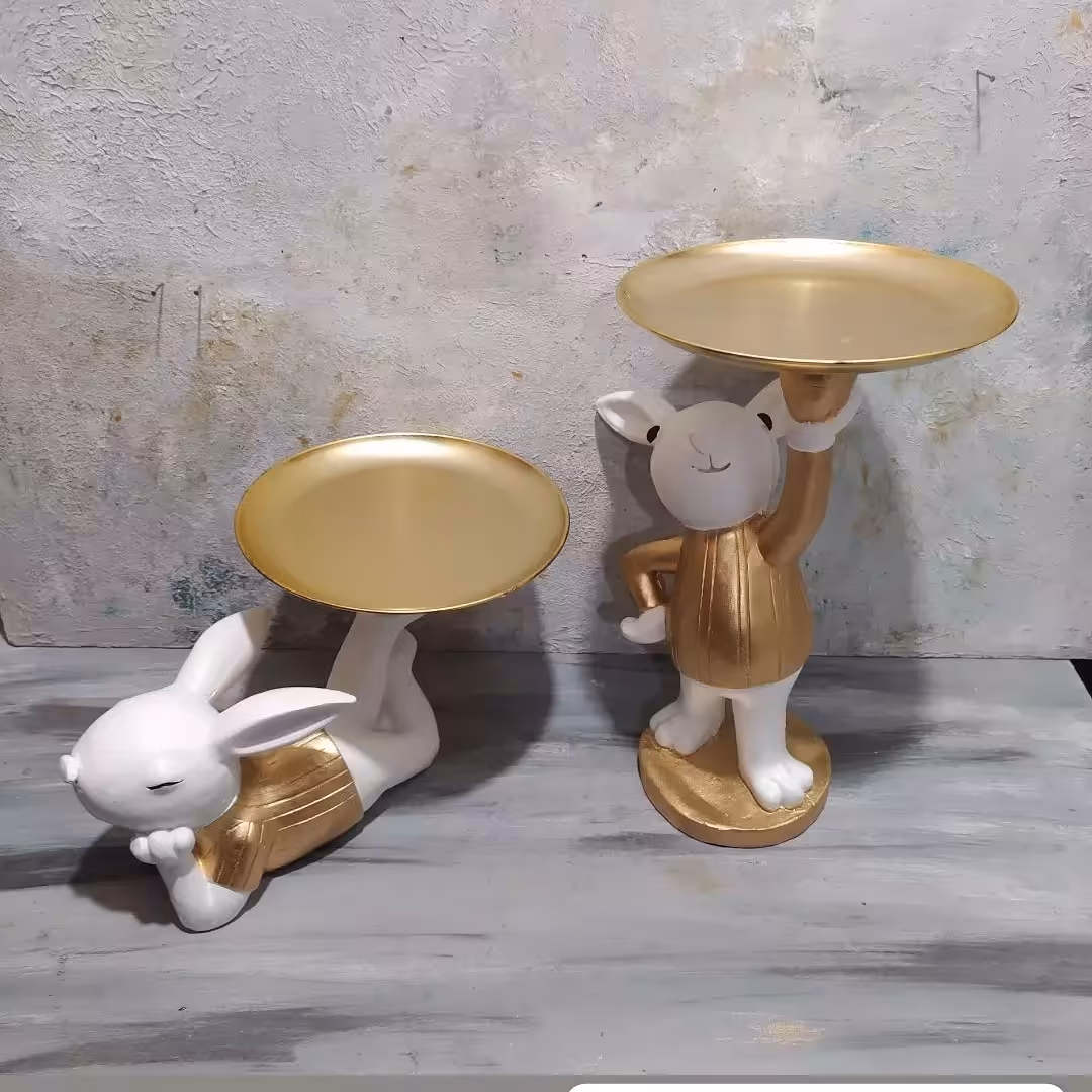 ظرف پذیرایی دکوری طرح خرگوش سینی به دست مجموعه دو عددی