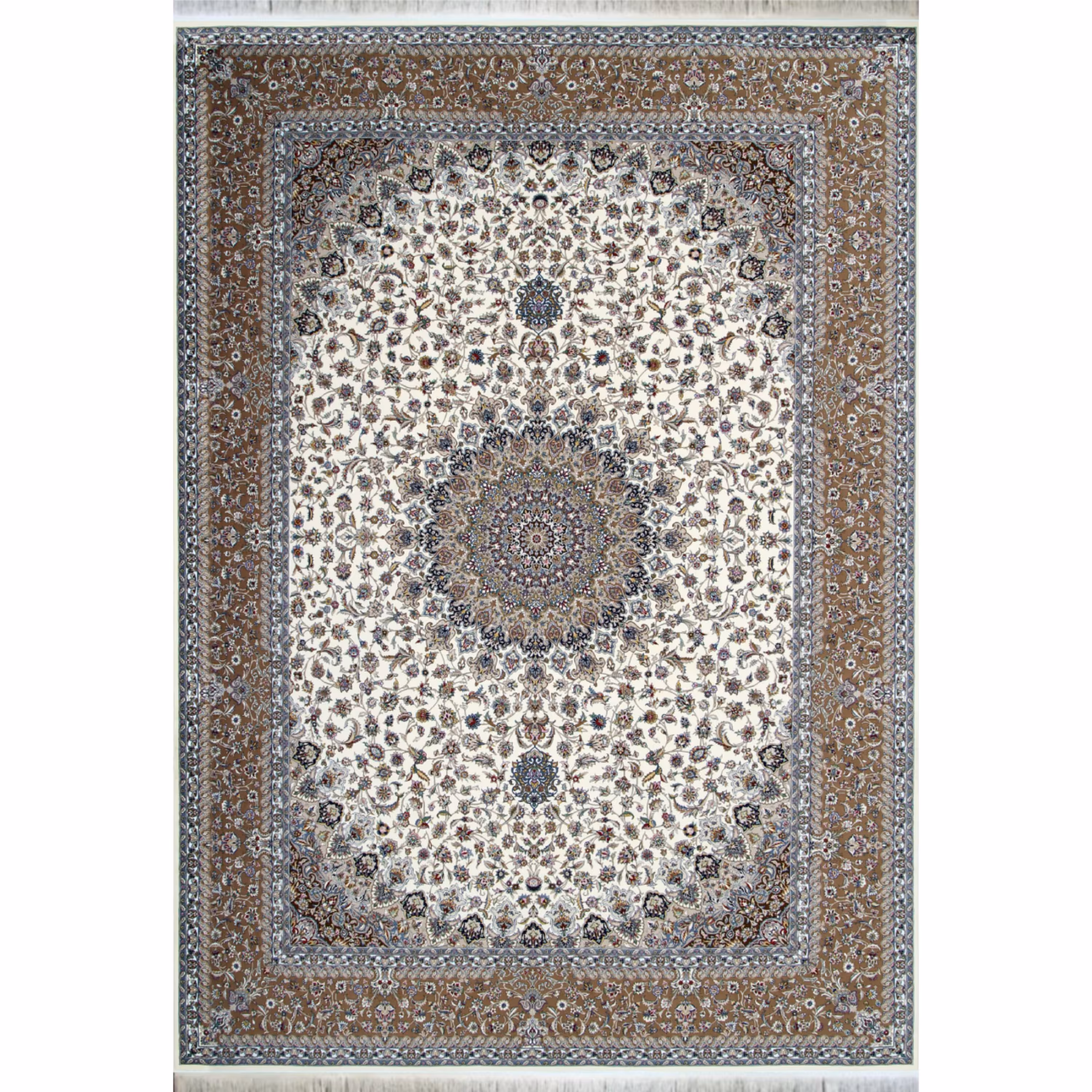 فرش ماشینی دستباف نما افرند 1250 شانه زمینه کرم کد 24500 (دوازده متری)