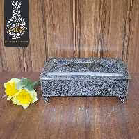 جا دستمالی قلم زنی گل و مرغ  اعلاء سیاه قلم طرح نقره 