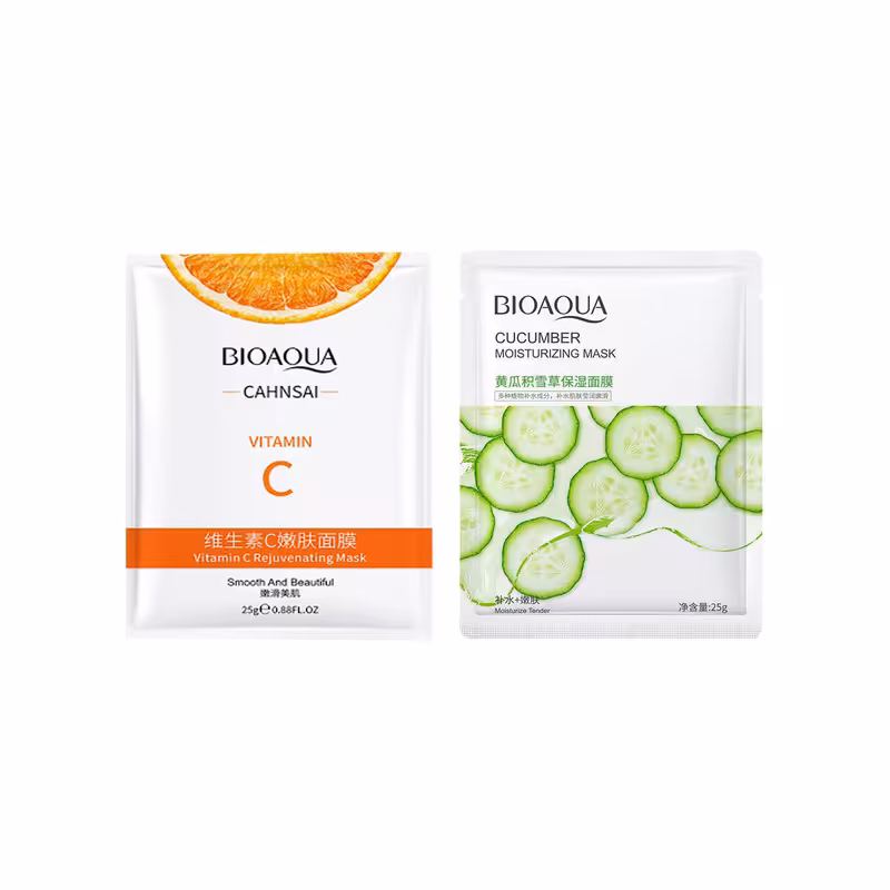 ماسک صورت بایو آکوا مدل ویتامین سی وزن 25 گرم به همراه ماسک صورت مدل خیار