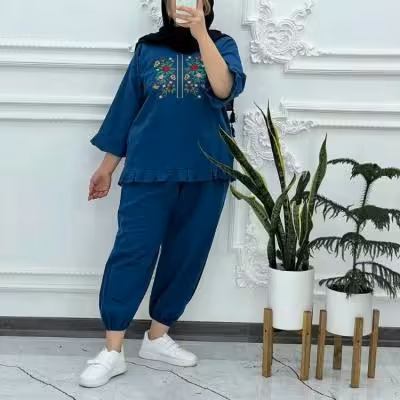 شومیز شلوار لنین نچرال اعلا پرپری