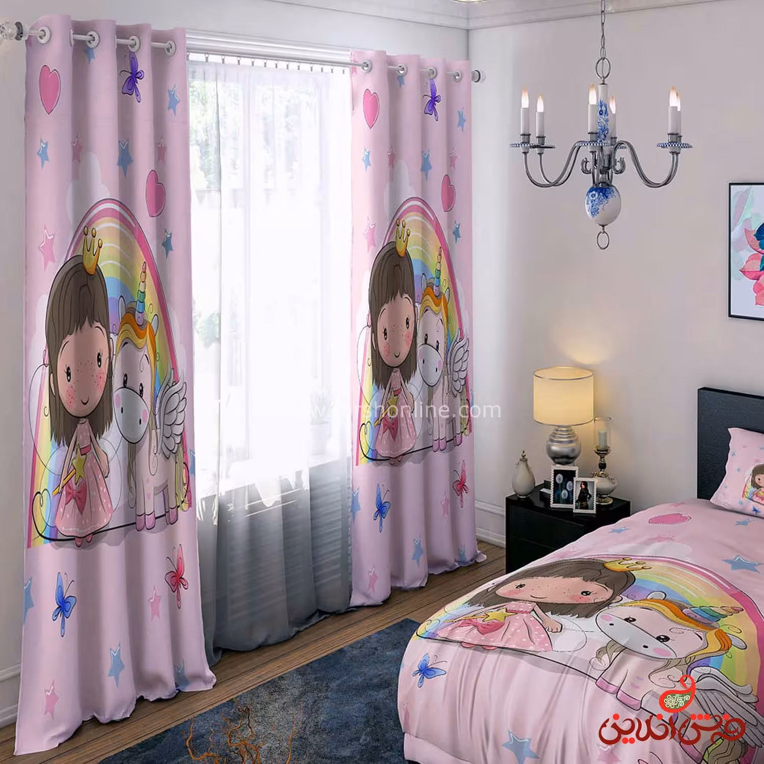 پرده 2 عددی طرح دختر و یونیکورن کد 15095/1