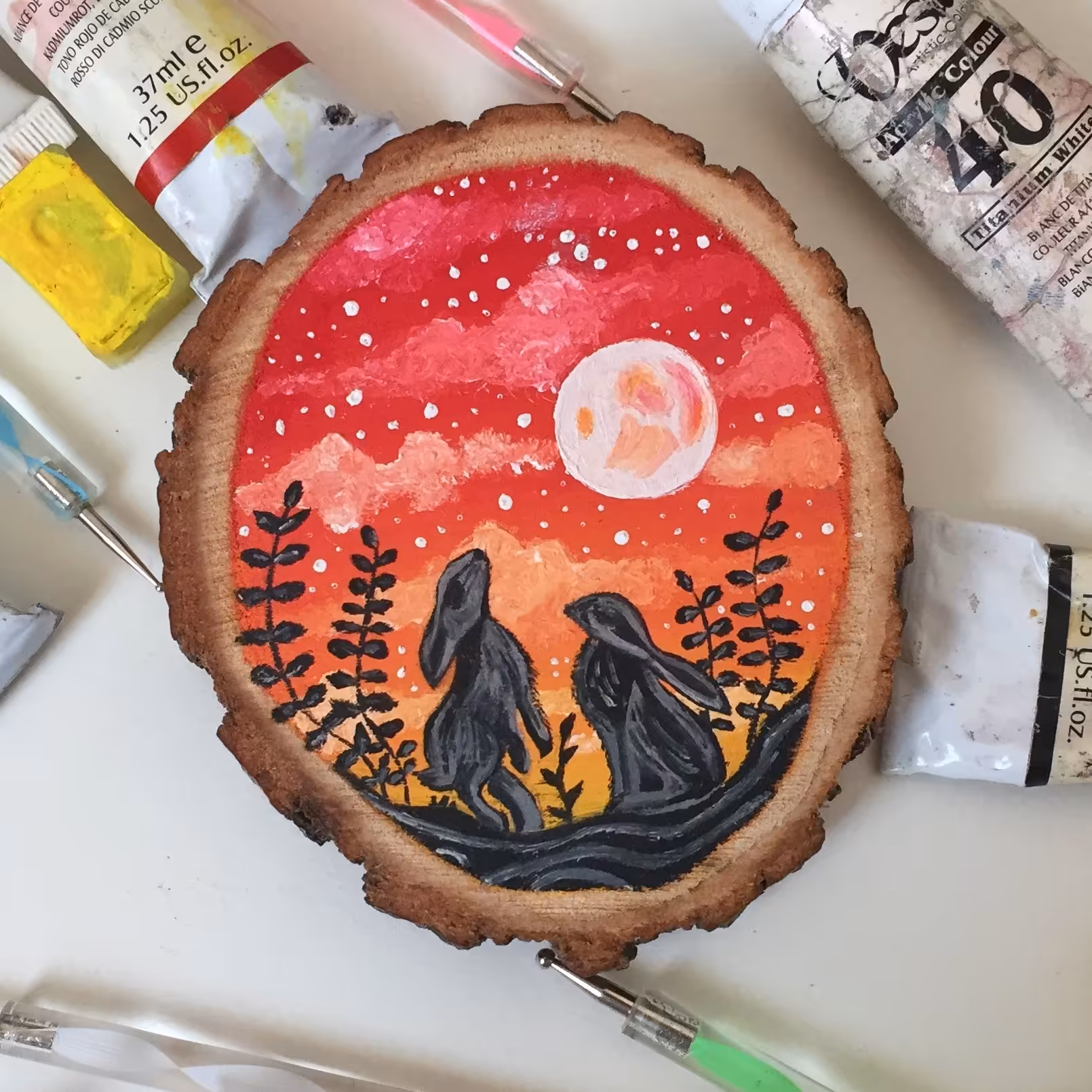 نقاشی خرگوش روی چوب با رنگ روغن کدm1232