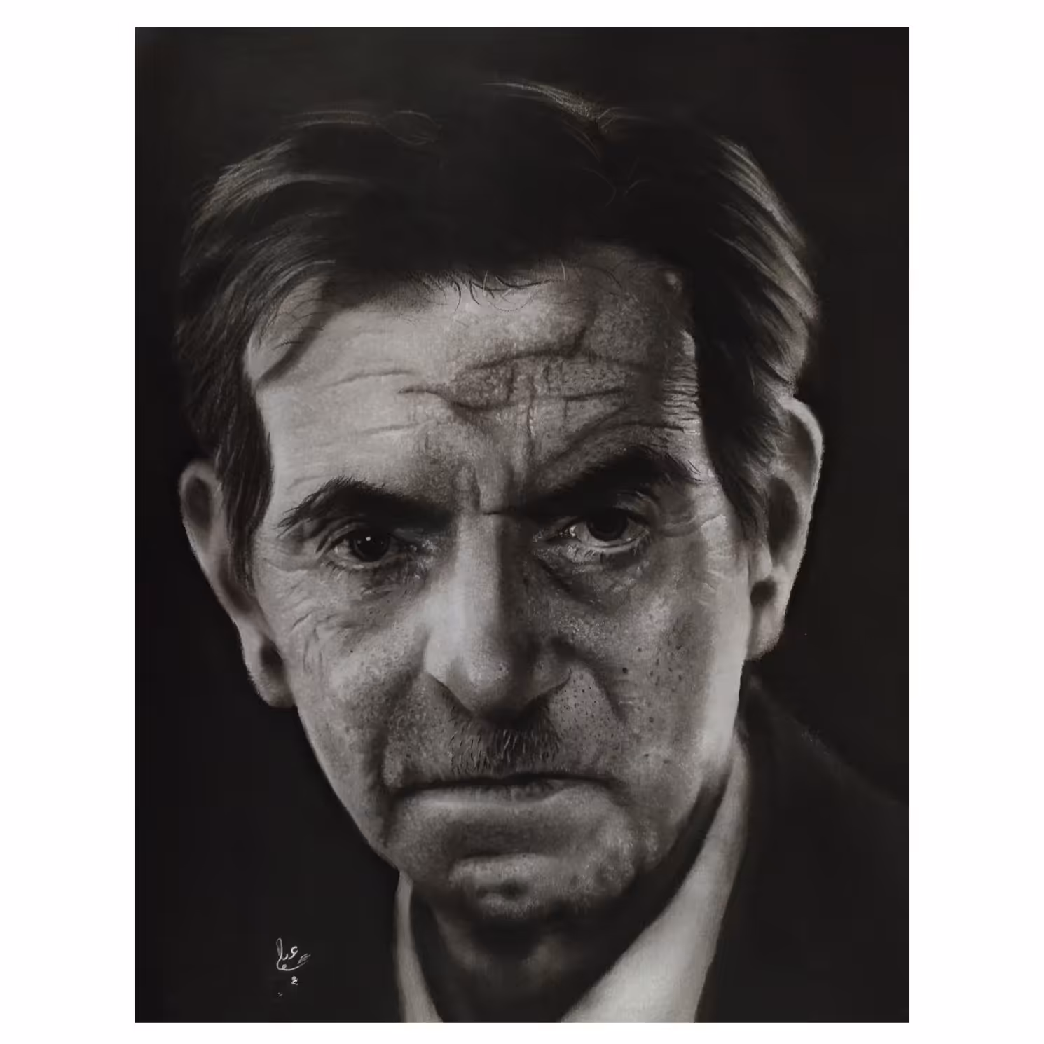 نقاشی سیاه قلم سبک هایپر رئال چهره استاد شهریار سایز A3 بدون قاب عکس