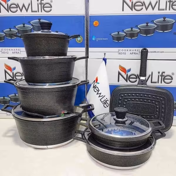 سرویس قابلمه نیولایف گرانیتی مدل 6315 مشکی تعداد14 پارچه