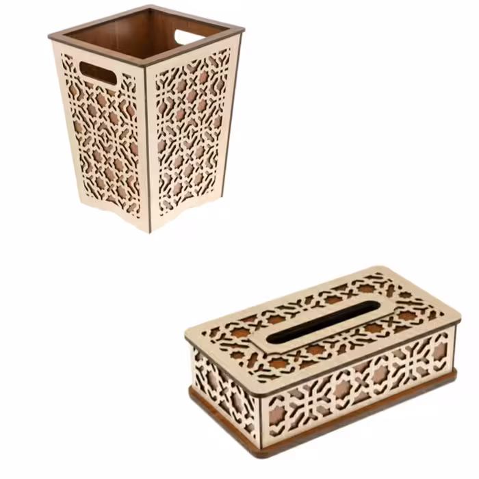 ست سطل زباله و جعبه دستمال کاغذی سفید