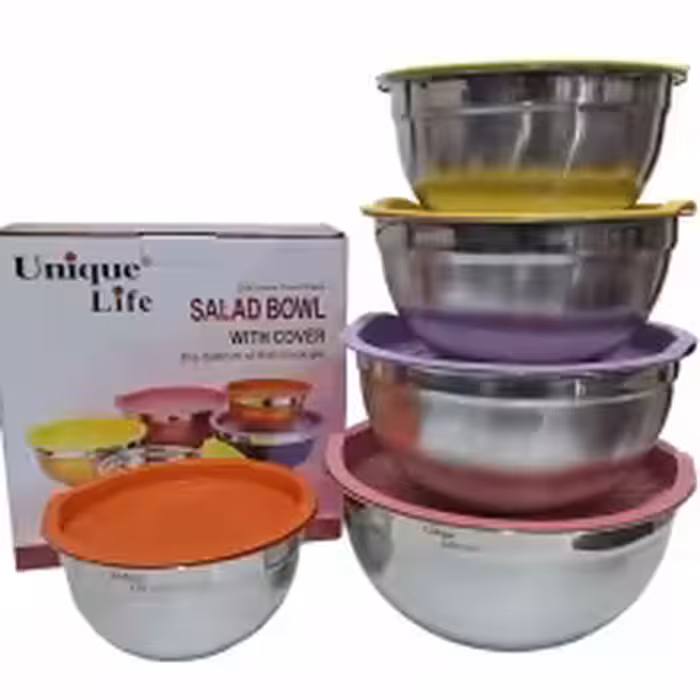 لگن استیل درب دار یونیک لایف 5 عددی درب رنگی