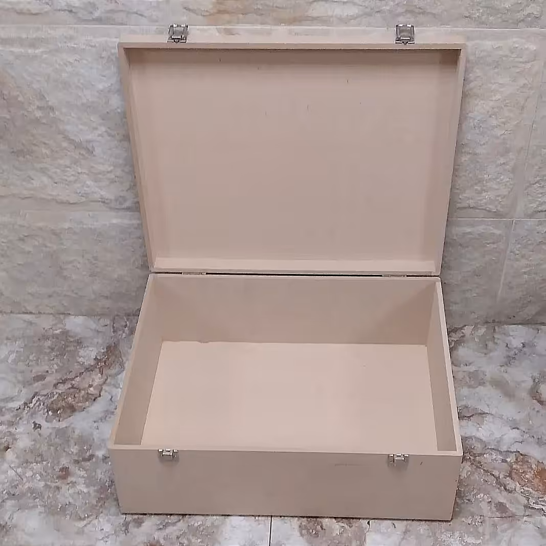 جعبه بزرگ چوبی خام سایز بزرگ 40 در 50 سانتی مناسب نظم دهی وسایل رنگاچوب