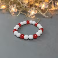 دستبند سنگی اونیکس onyx سفید قرمز نخی و کشی