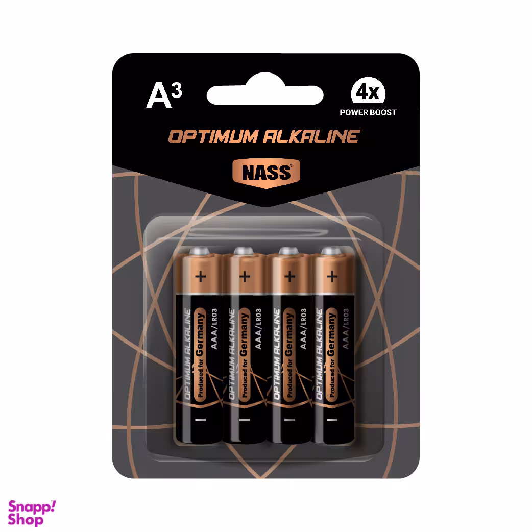 باتری نیم قلمی ناس مدل Optimum Alkaline بسته 4 عددی