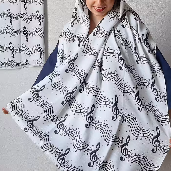 شال موسیقی کد 3 فانتزی بهاره طرح نت  سفید