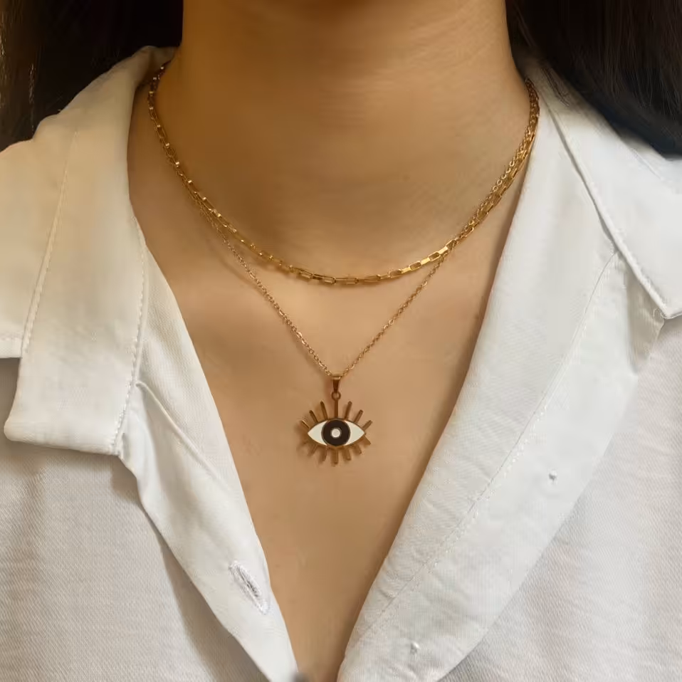 گردنبند دو ردیفه استیل چشم نظر