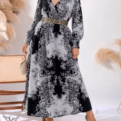 پیراهن مجلسی یقه ضربدری سایزبزرگ9690