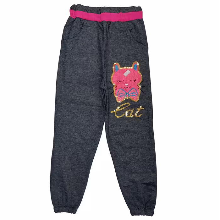 شلوار دخترانه گربه طوسی سیر شیک دوخت1635 سایز 80