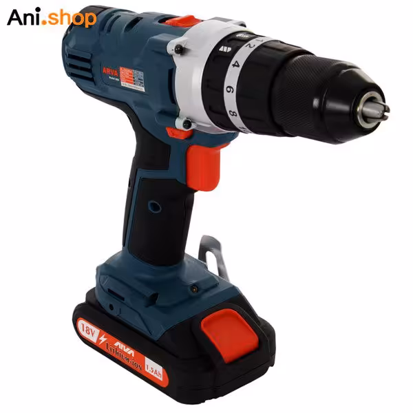 دریل شارژی 18 ولت چکشی لیتیوم آروا مدل 5804 کد 196