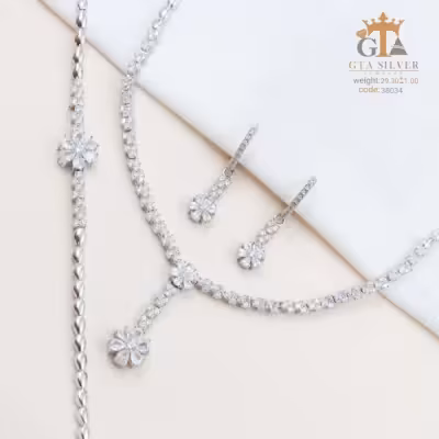 سرویس نقره طرح فلاور مجلسی با آبکاری طلاسفید کد 38034