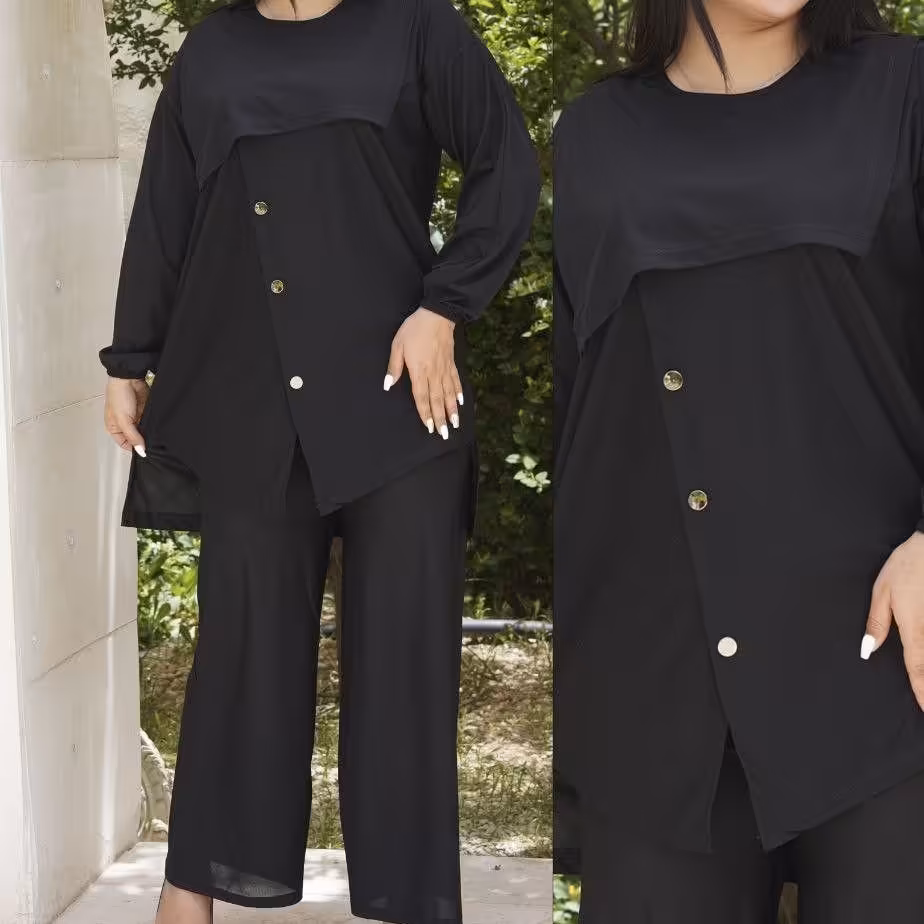 ست تونیک محرمی شلوار دکمه کج سون قبل از ثبت موجودی بگیرید