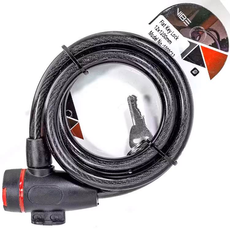 قفل کابلی دوچرخه وایب مدل 1000c12 سایز 12x1200mm مشکی Vibe Bicycle Cable Lock 1000c12