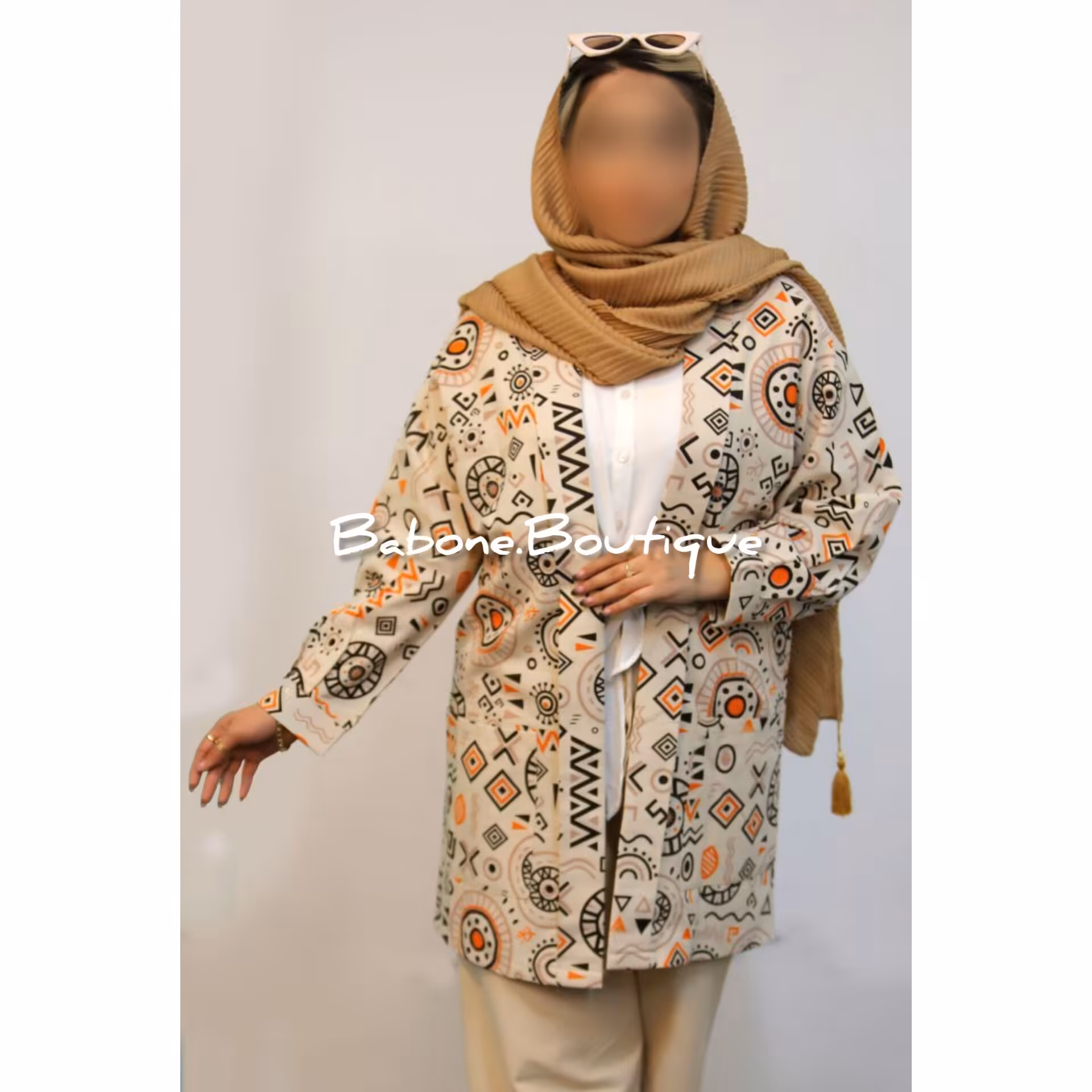 مانتو لینن زمینه کرم طرح دار،رنگ نارنجی،آبی،سبز،قرمز،کرم