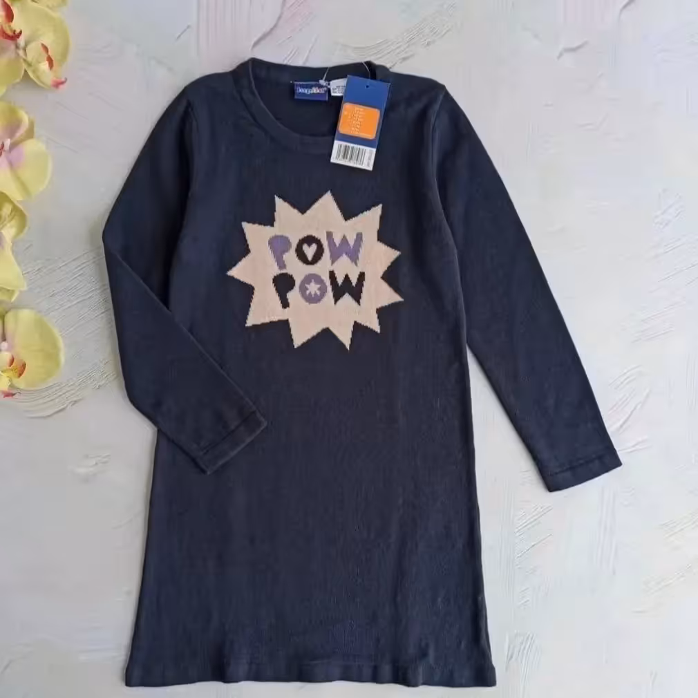 پیراهن دخترانه آلمانی بافت لطیف و گرم 2 تا 4 سال بافت ریز  سرمه ای لطیف و سبک برند لوپیلو آلمان