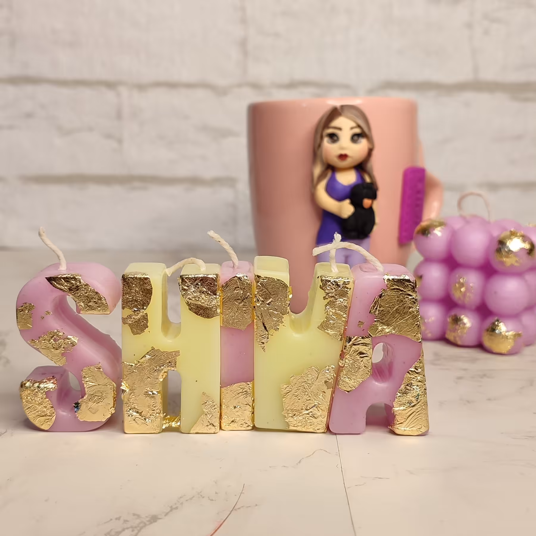 شمع حروف اسم با ورق طلا 