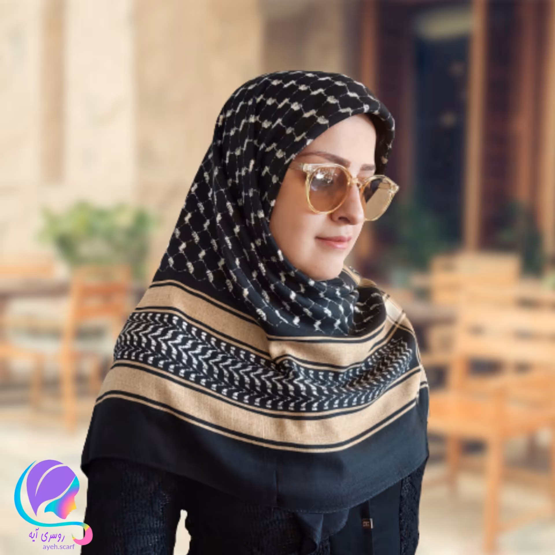 روسری نخی زمینه مشکی قواره 100