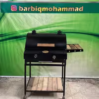 باربیکیو گازی محمد 70 سانتی  10 شعله با چدن 6ضلعی  کباب پز  منقل  کبابپز  رویه چدنی پایه دار با درب گنبدی و توری گریل