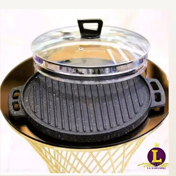 ماهیتابه گریل ( تابه گریل ) دورو ساده و گریل همراه با درب پوش گرانیت نچسب سایز 30 سانتی متر