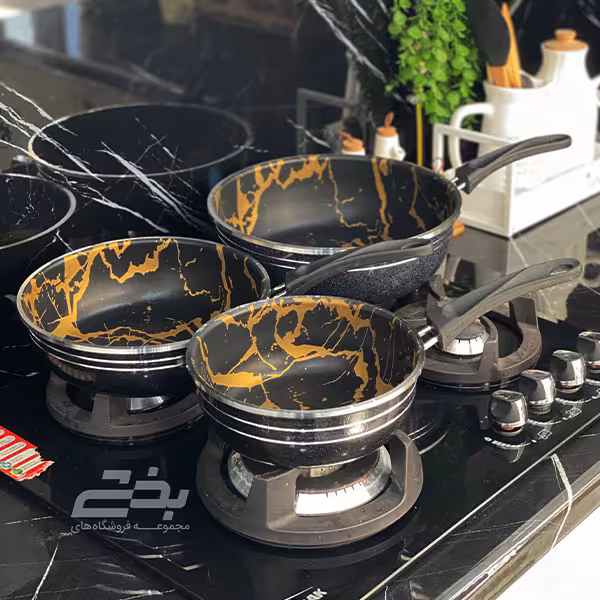 ست 3 پارچه تابه گرانیتی مدل طرح سنگ تک دسته اوج