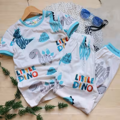 ست  تیشرت شلوار دایناسور ابی  کد . 42 سایز45،50،55،60