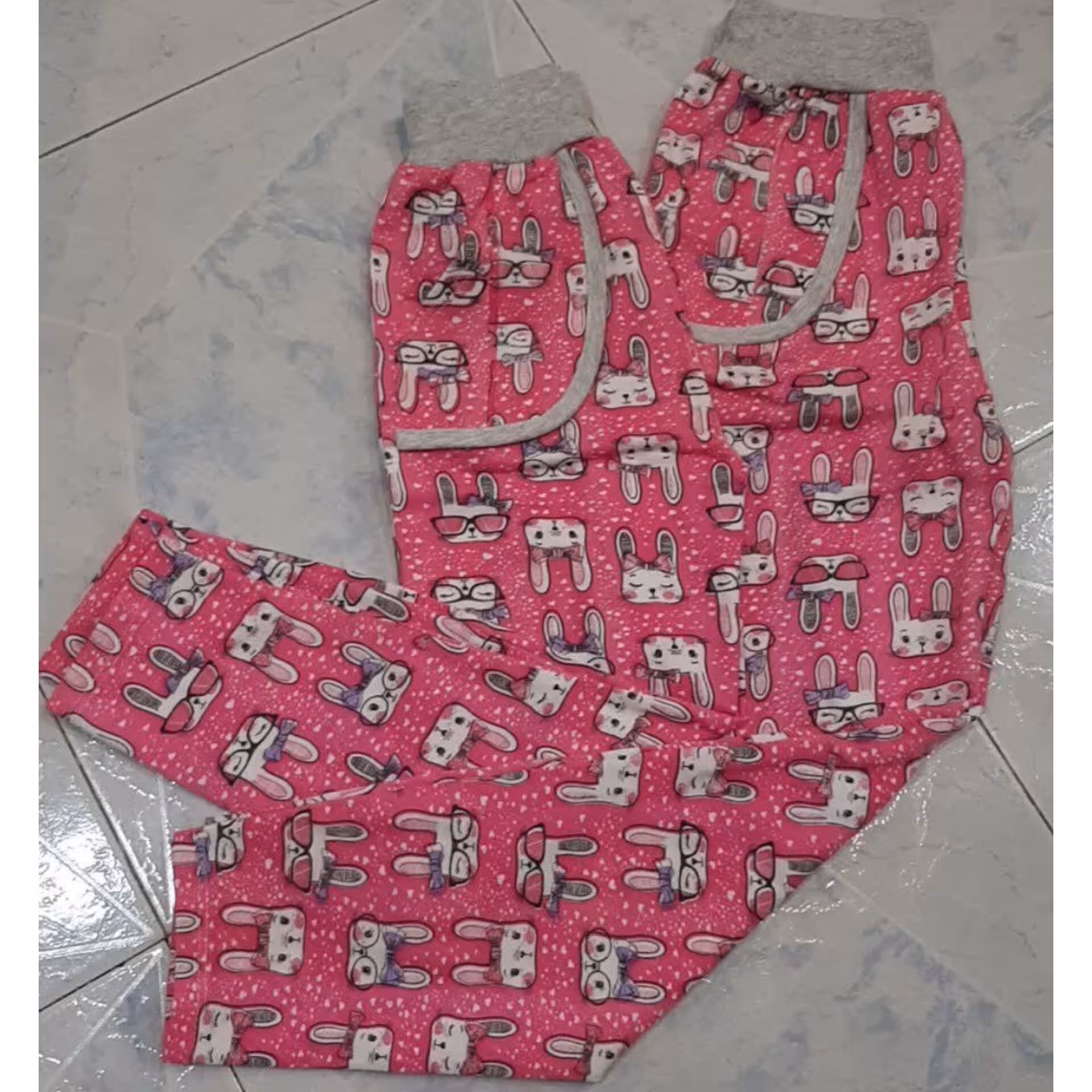 شلوار طرح خرگوش راحتی دخترانه قد 70 و 80 تک رنگ صورتی