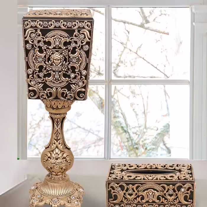 سطل وجادستمال کاغذی  شهرزاد  پلاستیکی پایه داربلندجدید  در رنگهای طلایی واستخوانی  ارسال باتیپاکس هزینه بامشتری درب منزل