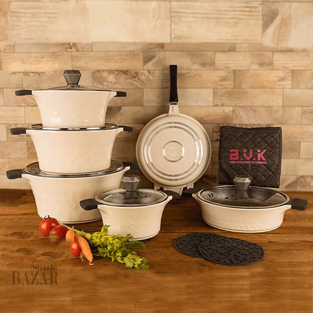 سرویس قابلمه 15 پارچه بی وی کی رنگ عاجی