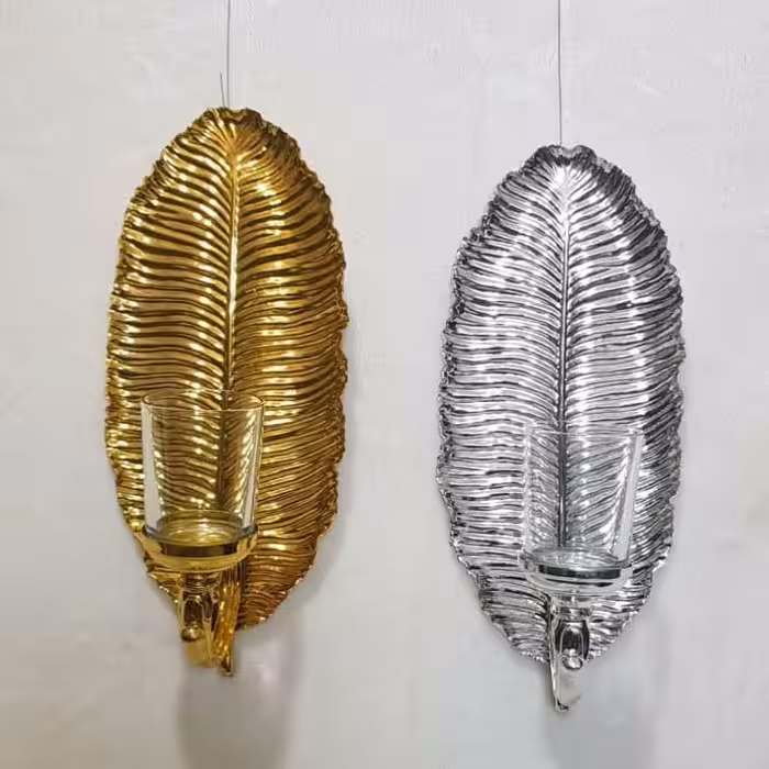 شمعدان دیواری طرح برگ رنگ  نقره و طلایی براق آلومینیوم تضمینی بدون تغییر رنگ