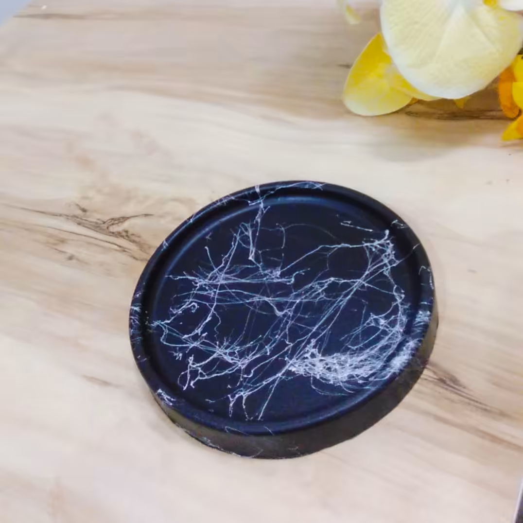 سینی گرد 15 سانت طرح ماربل مشکی