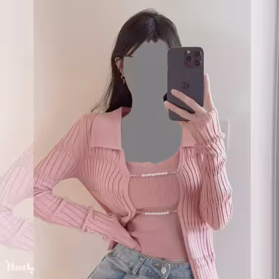 ست دو تیکه تاپ و بلوز بافت کیوت