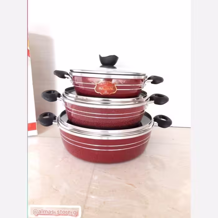 سرویس تابه گرانیتی6 پارچه سه تابه گرانیتی طرح چدن برند لیلوس  یا راژان (بادرب پیرکس)رنگ یاسی