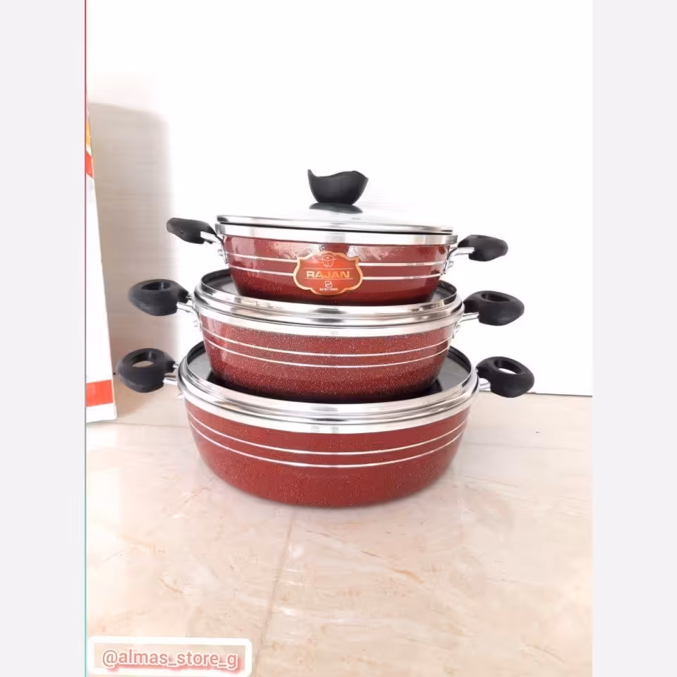 سرویس تابه گرانیتی6 پارچه سه تابه گرانیتی طرح چدن برند لیلوس  یا راژان (بادرب پیرکس)رنگ یاسی