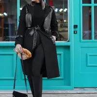 پالتو زنانه بلند ارغوان چرم و فوتر سایز 36 تا 60