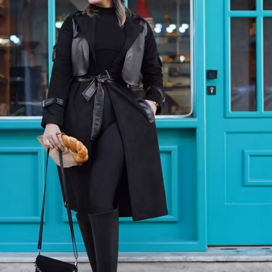 پالتو زنانه بلند ارغوان چرم و فوتر سایز 36 تا 60