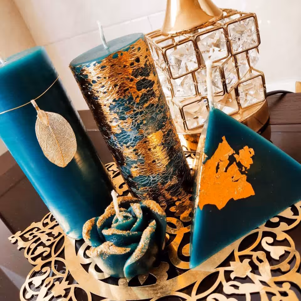 شمع ست دکوراتیو رنگ سبز و طلایی