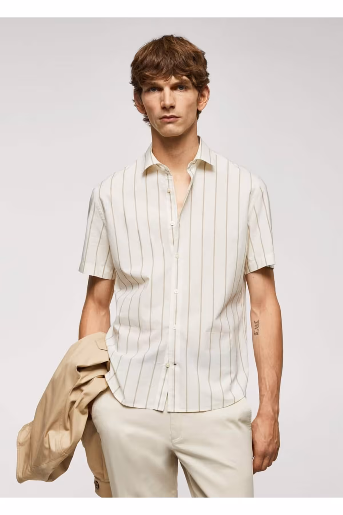 پیراهن / بلوز دکمه دار سفید مردانه سبک پنبه راه اورجینال MANGO Man