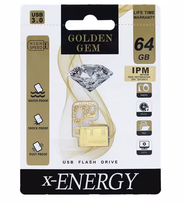 فلش مموری ایکس انرژی مدل Golden Gem USB 3.0 ظرفیت 64 گیگابایت