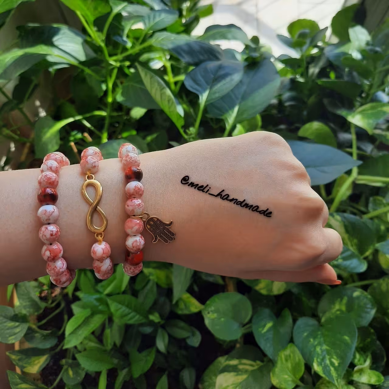 ست دستبند سنگ آبرنگی قرمز گره کشویی زنانه و دخترانه