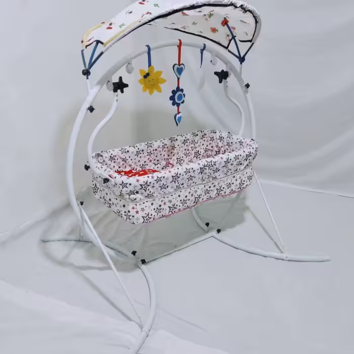 گهواره ننو فلزی نوزاد جنس درجه 1 مدل پیشرفته(دارای تشک و بالش و صفحه پلاسفرم مخصوص)