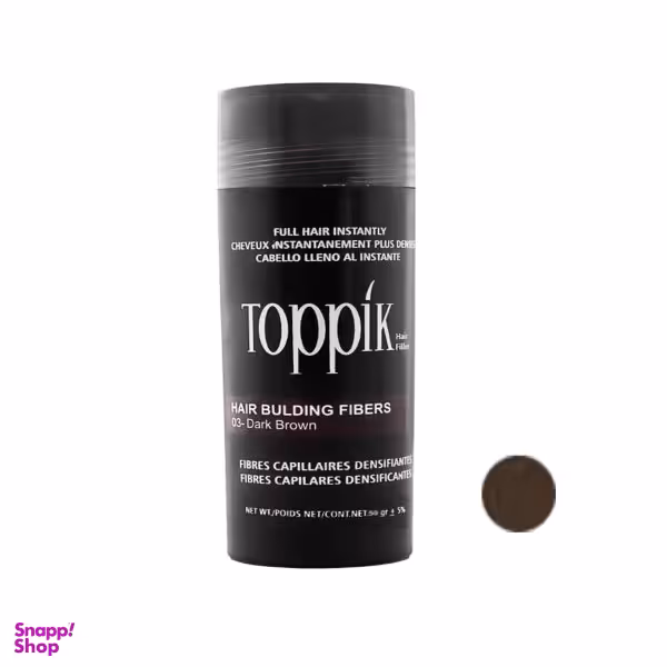 پودر پر پشت کننده مو تاپیک هیر فیلر کد 03 وزن 50 گرم رنگ قهوه ای تیره