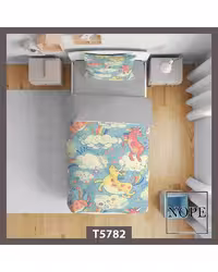 سرویس لحاف روتختی کودک یک نفره 5 تکه نوپه هوم Nopehome طرح پترن یونیکورن کد T5782