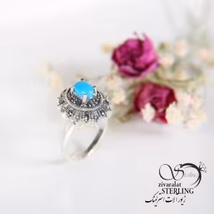 انگشتر نقره زنانه با نگین طرح فیروزه