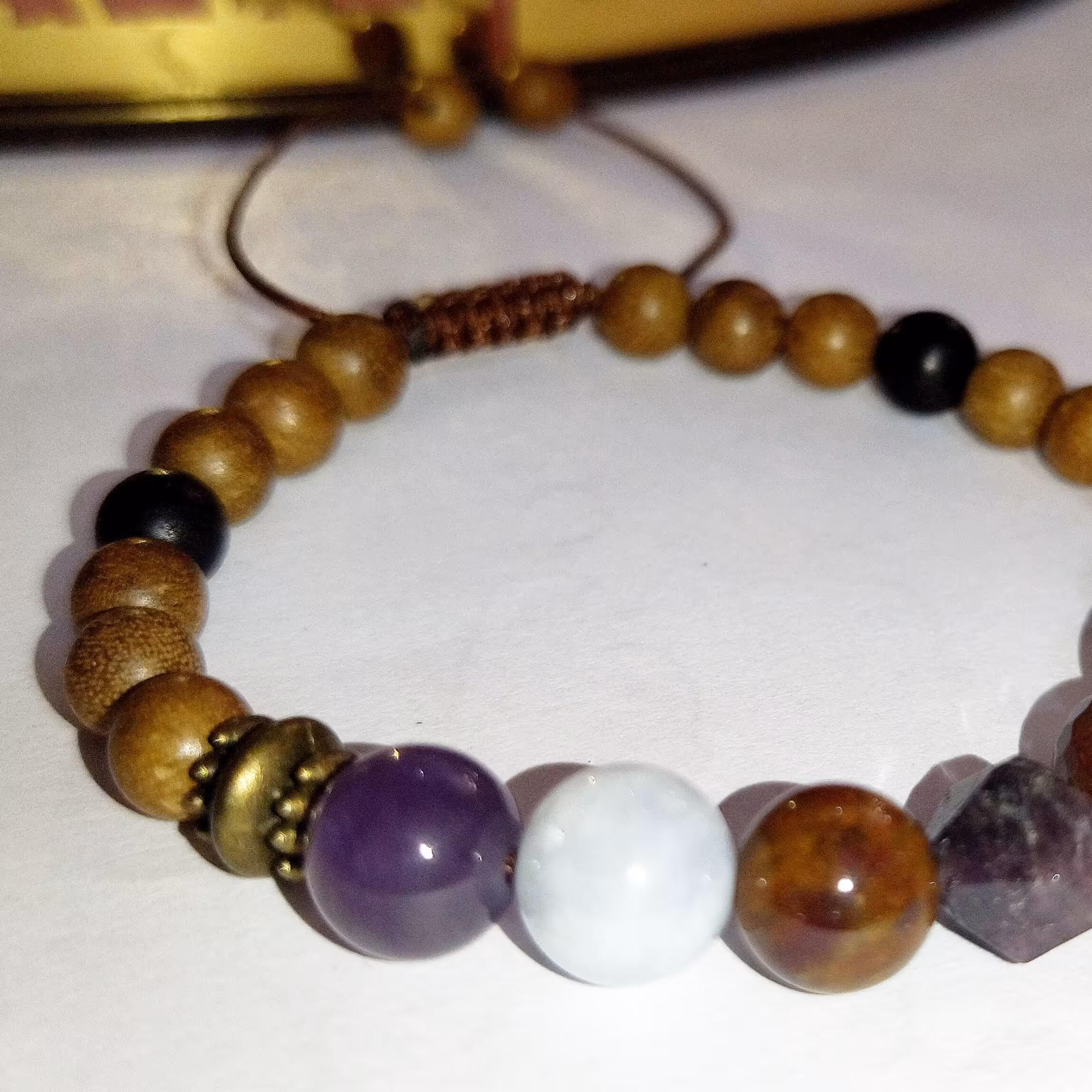 دستبند یونیسکس ترکیب سنگ و چوب 